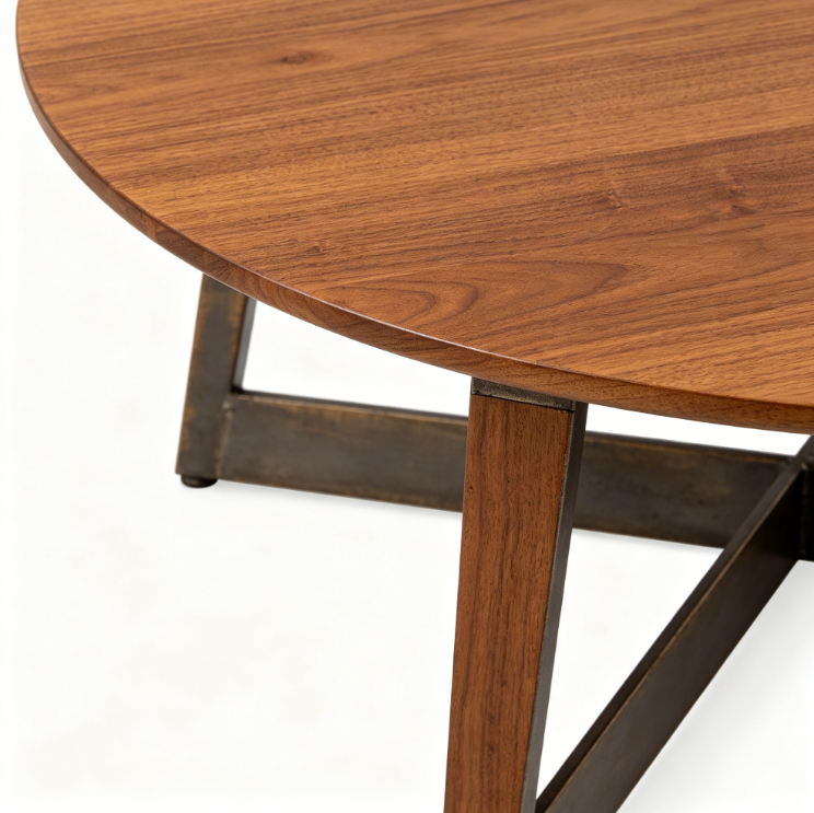 Jgjgdfdfdgdgfhfhjvjv-Esstisch Runder für 4-6 Personen, Esszimmertisch mit Ablage, platzsparender Küchentisch aus Holz im Industrial Design (Vintage Braun, 130x130x76cm)