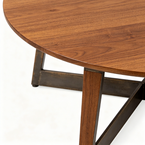 Jgjgdfdfdgdgfhfhjvjv-Esstisch Runder für 4-6 Personen, Esszimmertisch mit Ablage, platzsparender Küchentisch aus Holz im Industrial Design (Vintage Braun, 130x130x76cm)