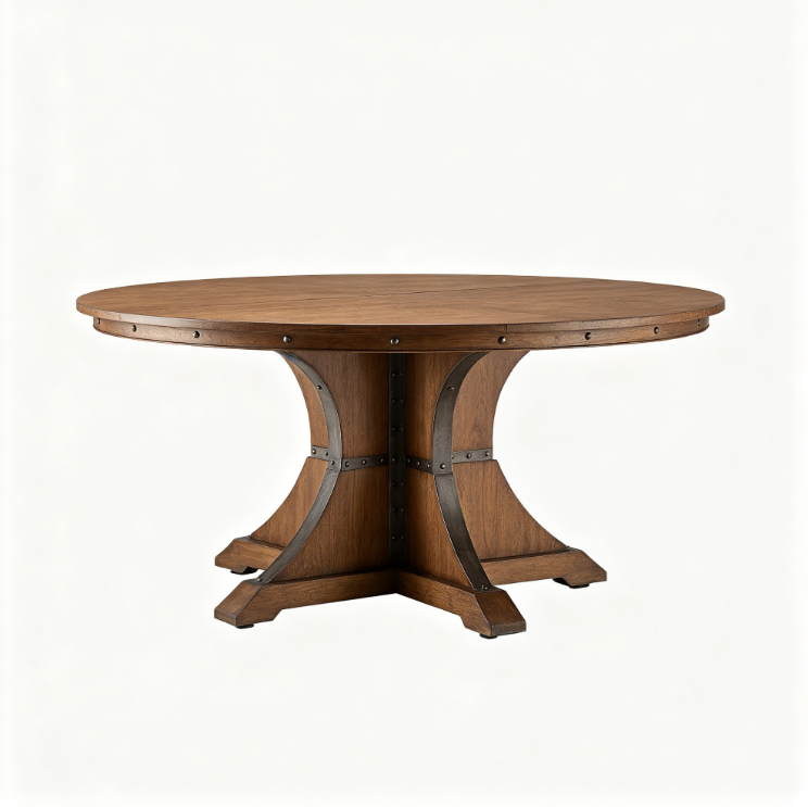 Jgjgdfdfdgdgfhfhjvjv-Esstisch Runder für 4-6 Personen, Esszimmertisch mit Ablage, platzsparender Küchentisch aus Holz im Industrial Design (Vintage Braun, 130x130x76cm)