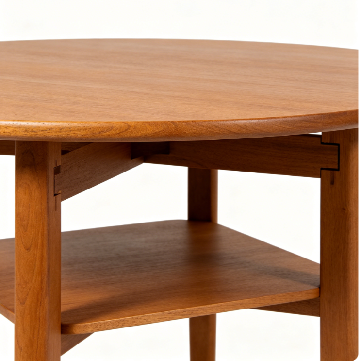 Jgjgdfdfdgdgfhfhjvjv-Esstisch Runder für 4-6 Personen, Esszimmertisch mit Ablage, platzsparender Küchentisch aus Holz im Industrial Design (Vintage Braun, 130x130x76cm)